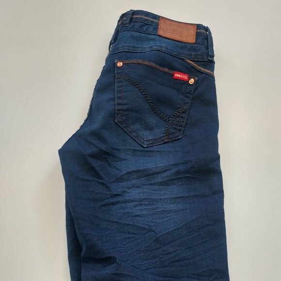 ONLY Women's Size 28 Skinny Blue Jeans Contrast Stitch Embroidered Studded Boho - Picture 10 of 10